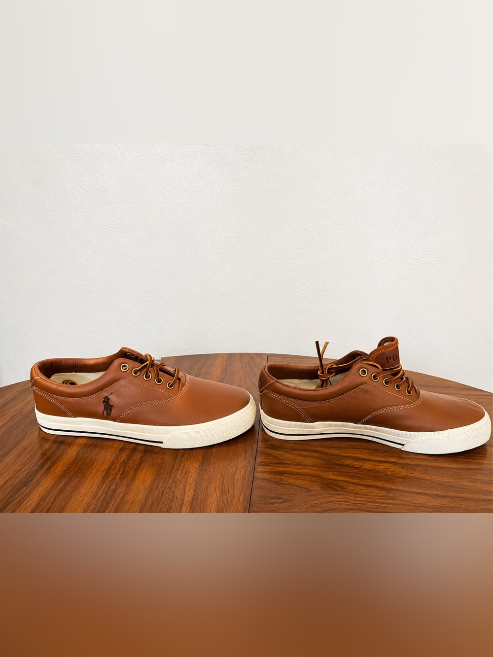 Polo by Ralph Lauren Men’s Brown Leather Boat Shoes with White Sole